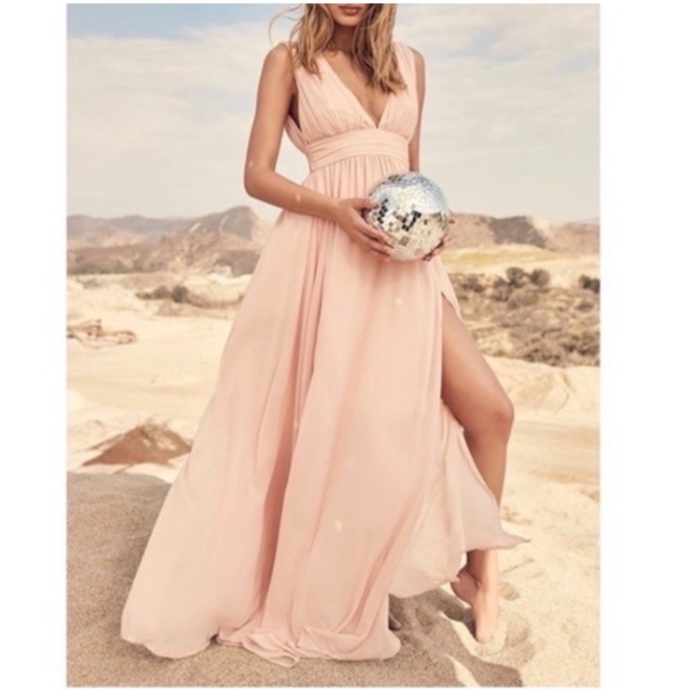 NWT Lulus Heavenly Hues Blush Pink Maxi Dress Gown XXS
